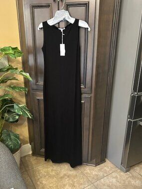 Reformation Black Sleeveless Boatneck Raine Stretch Fabric Maxi-Dress
